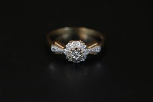 Ladies 9ct Gold Diamond cluster set ring Size M. 1.8g total weight