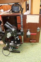 Cased W.Watson & Sons Ltd Binocular Microscope with lens and power supply