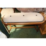 Oval Upholstered Oak Edwardian Window seat with fluted legs and curved supports