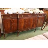 Reproduction Breakfront Walnut veneered sideboard with applied gilded decoration and brass drop