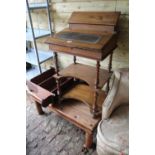 Victorian Leather topped Clerks Desk with turned supports, Indian Hardwood Coffee table etc