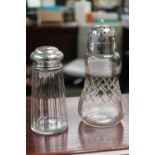 Art Deco Sugar Shaker and a Chrome topped Sugar shaker with etched decoration