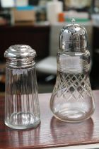 Art Deco Sugar Shaker and a Chrome topped Sugar shaker with etched decoration