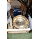 Large Silver plated Monteith punch bowl, Cased Pair of Binoculars and assorted bygones