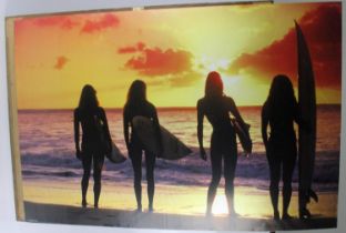 Sunset Beach Surfers Silhouette Poster produced by Pyramid International 2008.