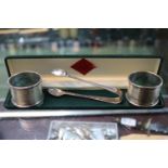 Pair of Silver Napkin Rings and a Pair of Silver Sugar Tongs 65g total weight