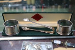 Pair of Silver Napkin Rings and a Pair of Silver Sugar Tongs 65g total weight