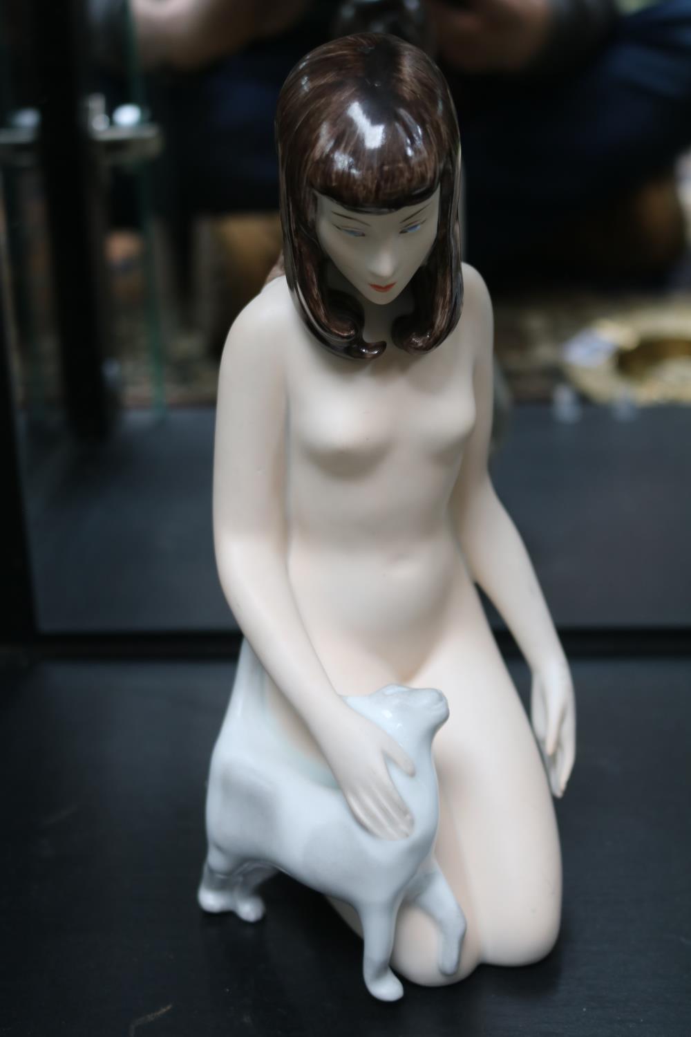 Royal Dux figure of a Nude with cat 22cm in Height