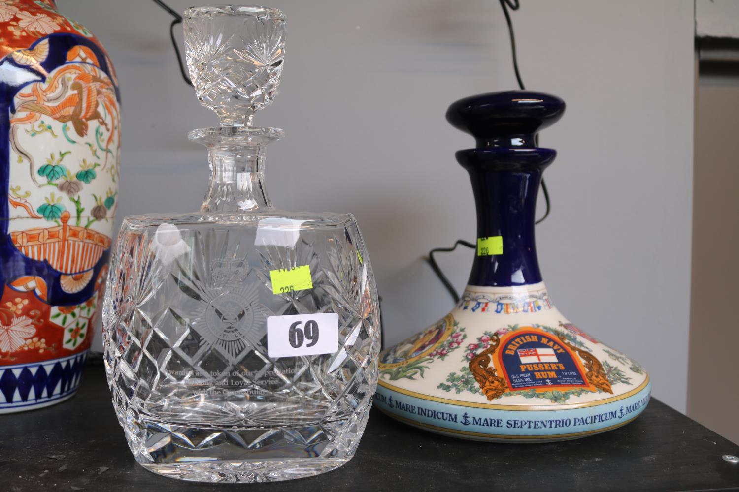 Wade Pussers Rum Decanter and a Crystal Cambridgeshire Constabulary presentation decanter