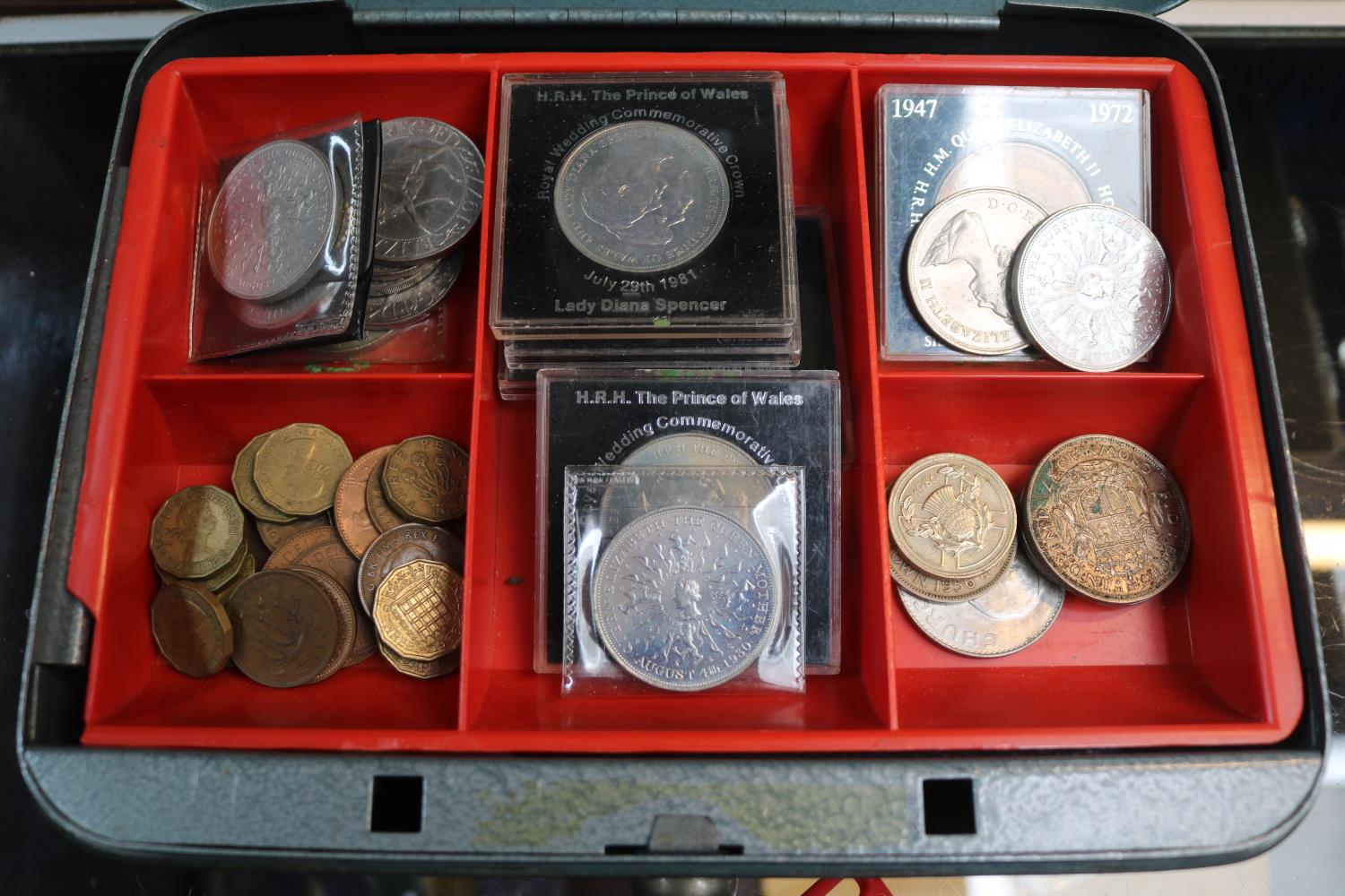Collection of assorted British Crowns and other coins inc. 1937 Crown