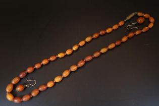 Amber Oval beaded necklace and a pair of Amber Earrings 11g total weight