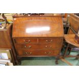 Edwardian Mahogany fall front bureau with metal drop handles over ball and claw feet