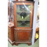 19thC Astragal glazed Mahogany Corner cabinet with key and cupboard base
