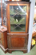 19thC Astragal glazed Mahogany Corner cabinet with key and cupboard base
