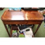 19thC Fold over Card table on turned tapering legs