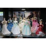 Collection of Seven Royal Doulton figurines to include Wedding Morn, Helen, Grace, Happy Birthday,