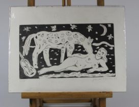 Janet Lynch (b1938) "Starry Night" Limited Edition Lino Print on Paper Numbered 3 out of 30 by 1993.