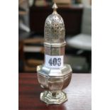 Good quality Silver Panelled sugar shaker Chester 1909. 120g total weight