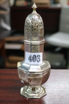 Good quality Silver Panelled sugar shaker Chester 1909. 120g total weight