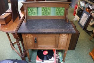 Marble topped tile backed wash stand with inlaid base