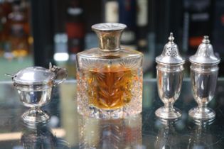 Collection of Silver Cruets and a Silver topped cut glass scent bottle