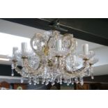Victorian style glass and brass chandelier
