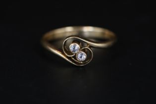 Edwardian 18ct Gold Diamond crossover ring Size K. 2.2g total weight