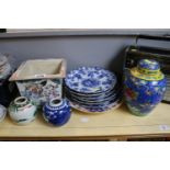 Collection of assorted Asian Ceramics to include Square planter, Ginger Jars etc
