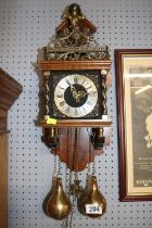 Belgian wall clock with brass fittings and weights