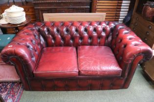 Red Leather Button back Chesterfield 2 seater sofa