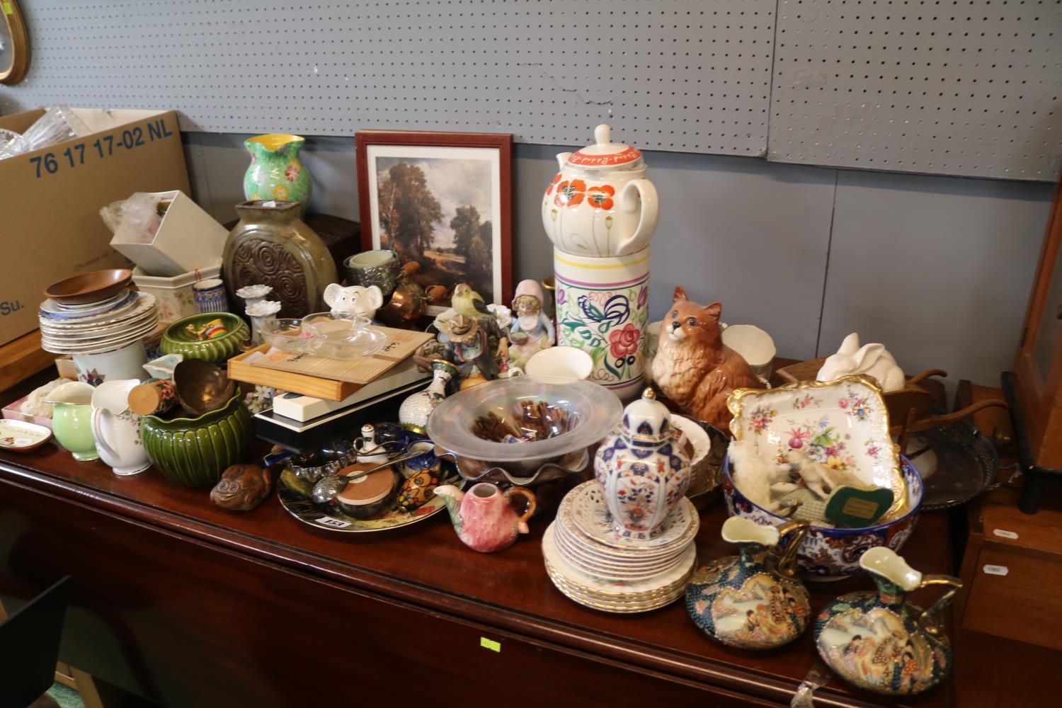 Large collection of assorted Ceramics and bygones inc. Poole Sleeve Vase, Indonesian domed box etc