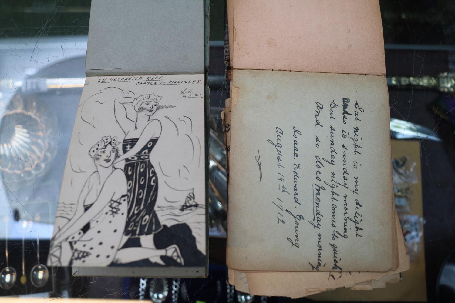 2 Early 20thC Autograph Albums with assorted Sketches and a Commemorative coin - Image 2 of 3