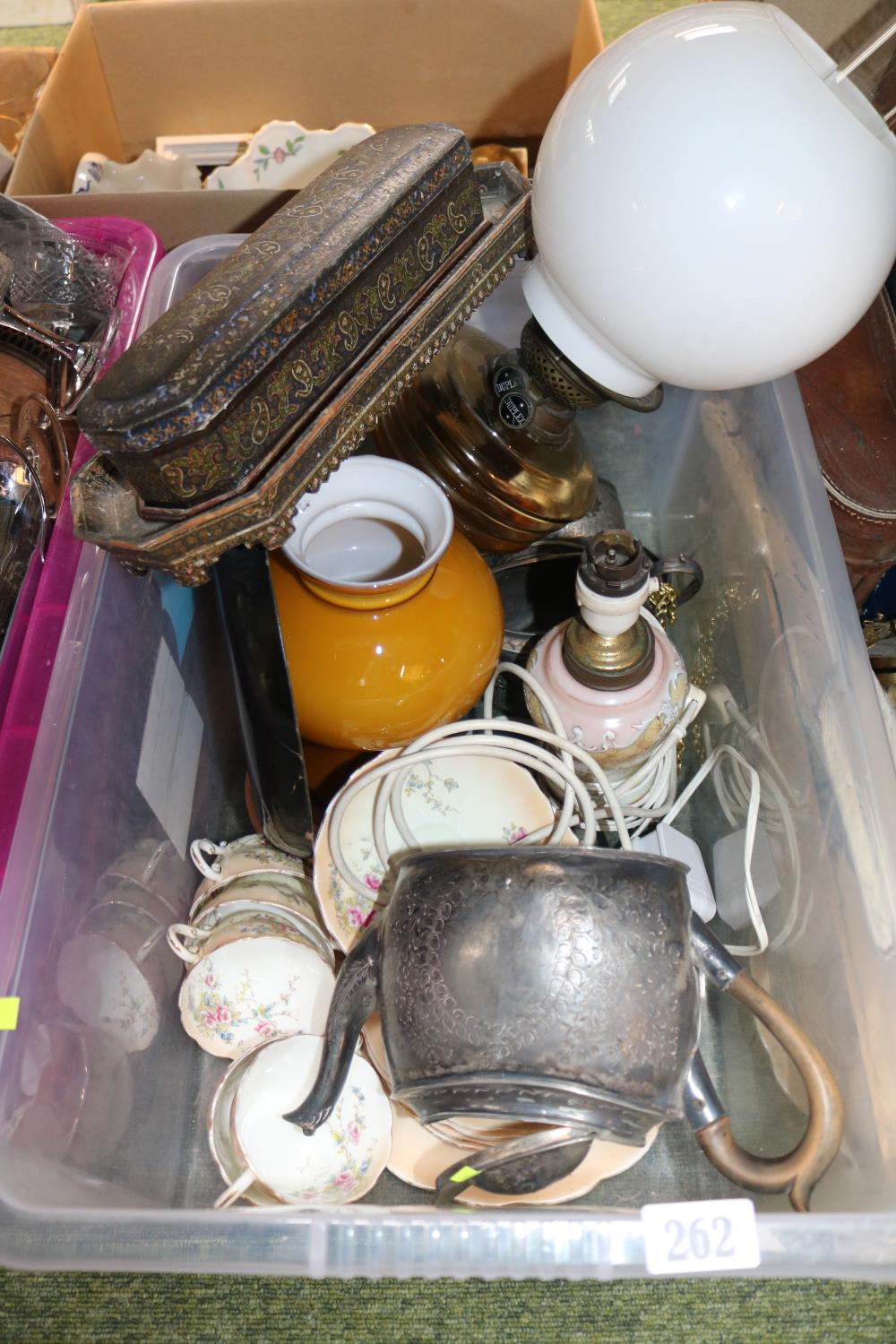 Edwardian Oil Lamp with Duplex movement and assorted ceramics and bygones