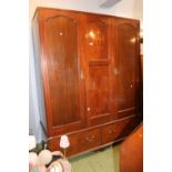 Edwardian Triple Inlaid wardrobe with drawers to base. 152cm in Width