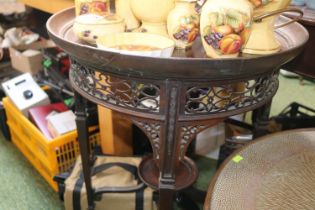 Delicate Mahogany Silver table with pierced Fretwork over tapering legs and circular under tier