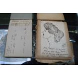 2 Early 20thC Autograph Albums with assorted Sketches and a Commemorative coin