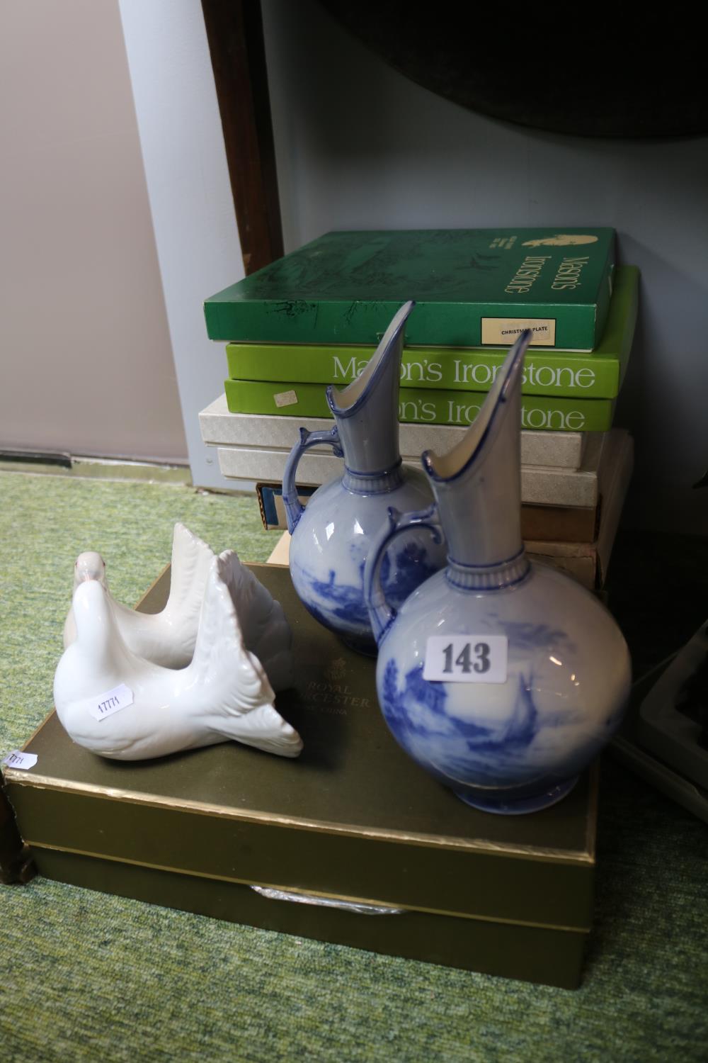 Pair of Delft Ewers, Lladro pair of Doves and assorted Ceramics