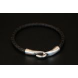 Leather woven bracelet with Silver fittings Georg Jensen style