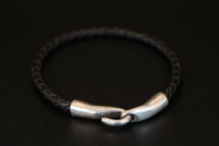 Leather woven bracelet with Silver fittings Georg Jensen style