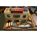 Vintage Shell Garage with a good collection of assorted Play worn Dinky vehicles