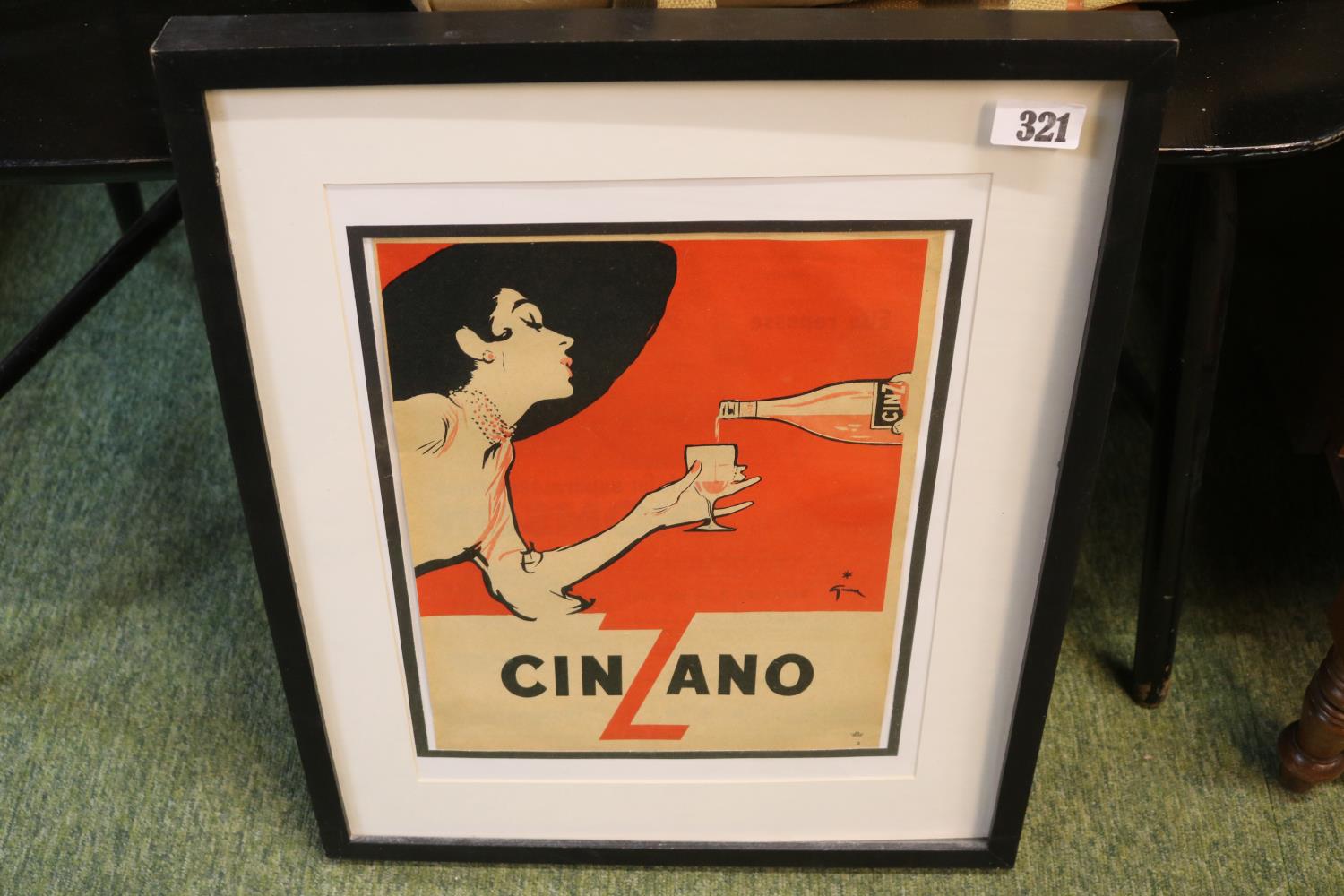 Vintage Cinzano advertising print framed and mounted
