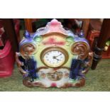 European Ceramic mantel clock and a collection of Silver plated tableware