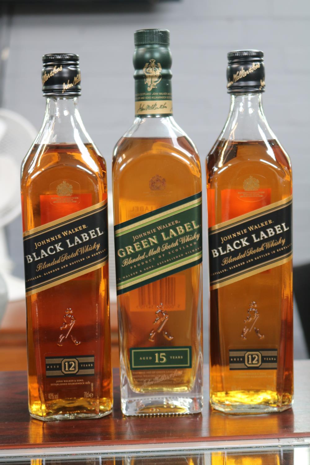2 Boxed Johnnie Walker Black Label 12 Year 70cl & Boxed Johnnie Walker Green Label 15 Year 700ml