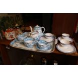 19thC Transfer printed Copeland Tete e Tete with 3 Royal Doulton TV Cups and saucers and 2 Teapots
