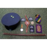 Collection of RAF and Military items to include Officers Cap, WWII Defence Medal, Forces Cloth Badge