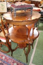 Walnut shaped top table, Window table and a Upholstered Gout stool