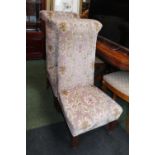 Pair of Edwardian Upholstered Tall backed Chairs with Inlaid tapering legs