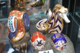 Collection of Royal Crown Derby Paperweights to include Snake, Sea Horse, Ladybird and Scarab