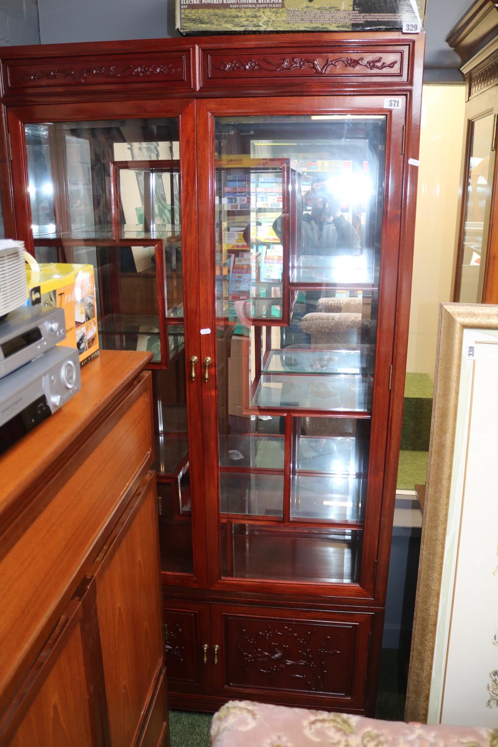 Large Chinese Glazed Collectors Cabinet with cupboard to base