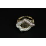 Unusual 9ct Gold Zircon set Lips design ring with pierced mesh mount Size T. 5.3g total weight